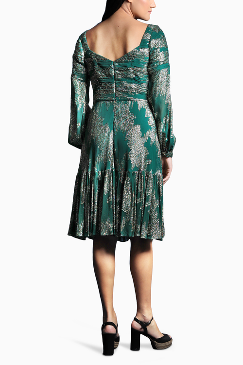 Verdant Grace Textured Sleeves Dress