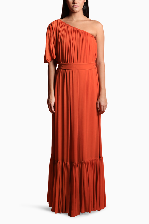 Tangerine Dream One Shoulder Maxi Dress