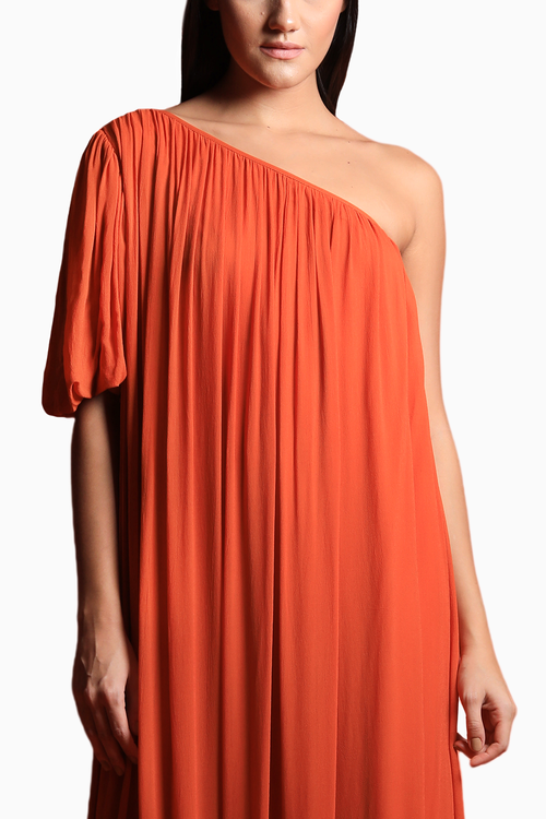 Tangerine Dream One Shoulder Maxi Dress