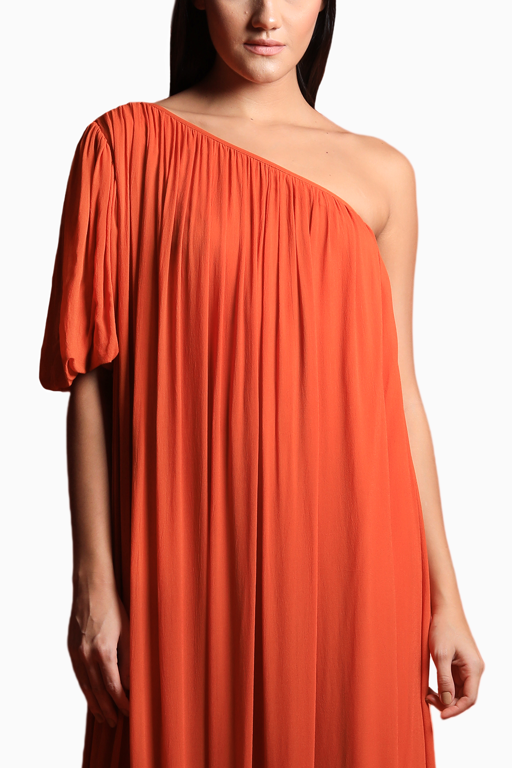 Tangerine Dream One Shoulder Maxi Dress