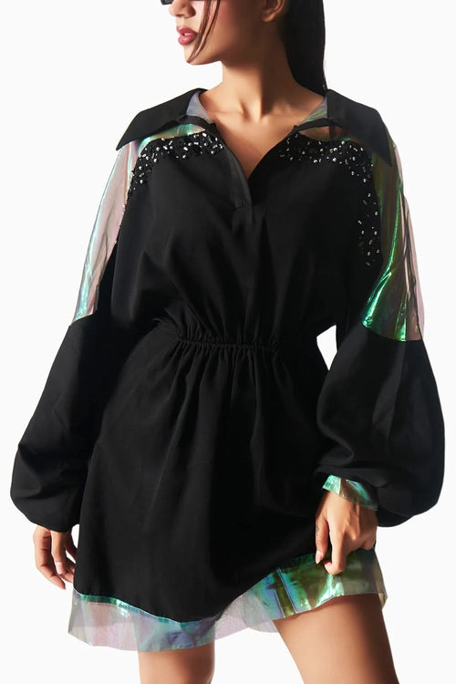 Holographic Noir Dress