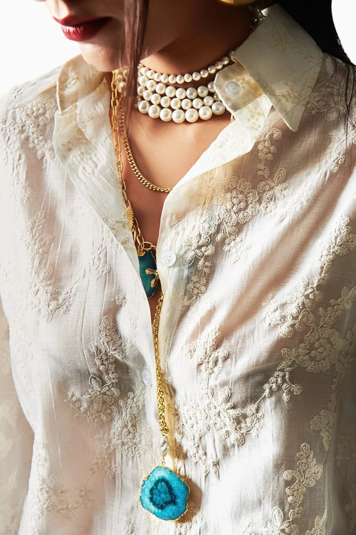 Elegant Floral Button Down Embroidered Shirt