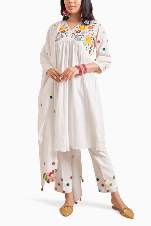 Adila White Kurta Set