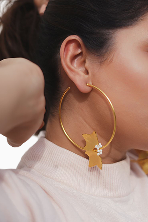 Golden Two Petal Hoops