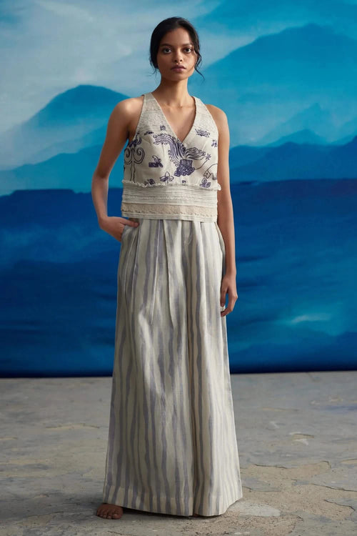 Salvia V-Neck Top with Shardul Flare Pants