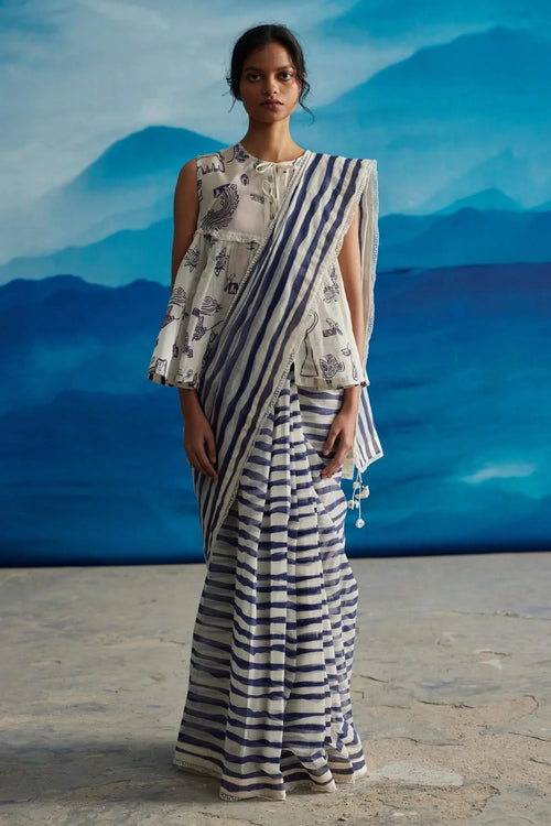 Willow Chanderi Stripe Saree with Peticot