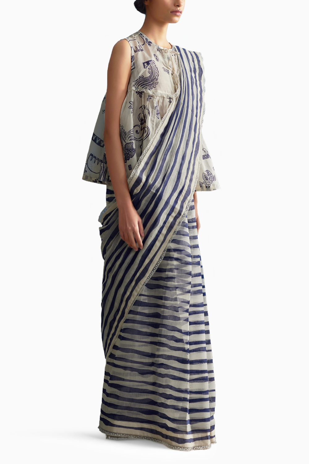 Willow Chanderi Stripe Saree with Peticot