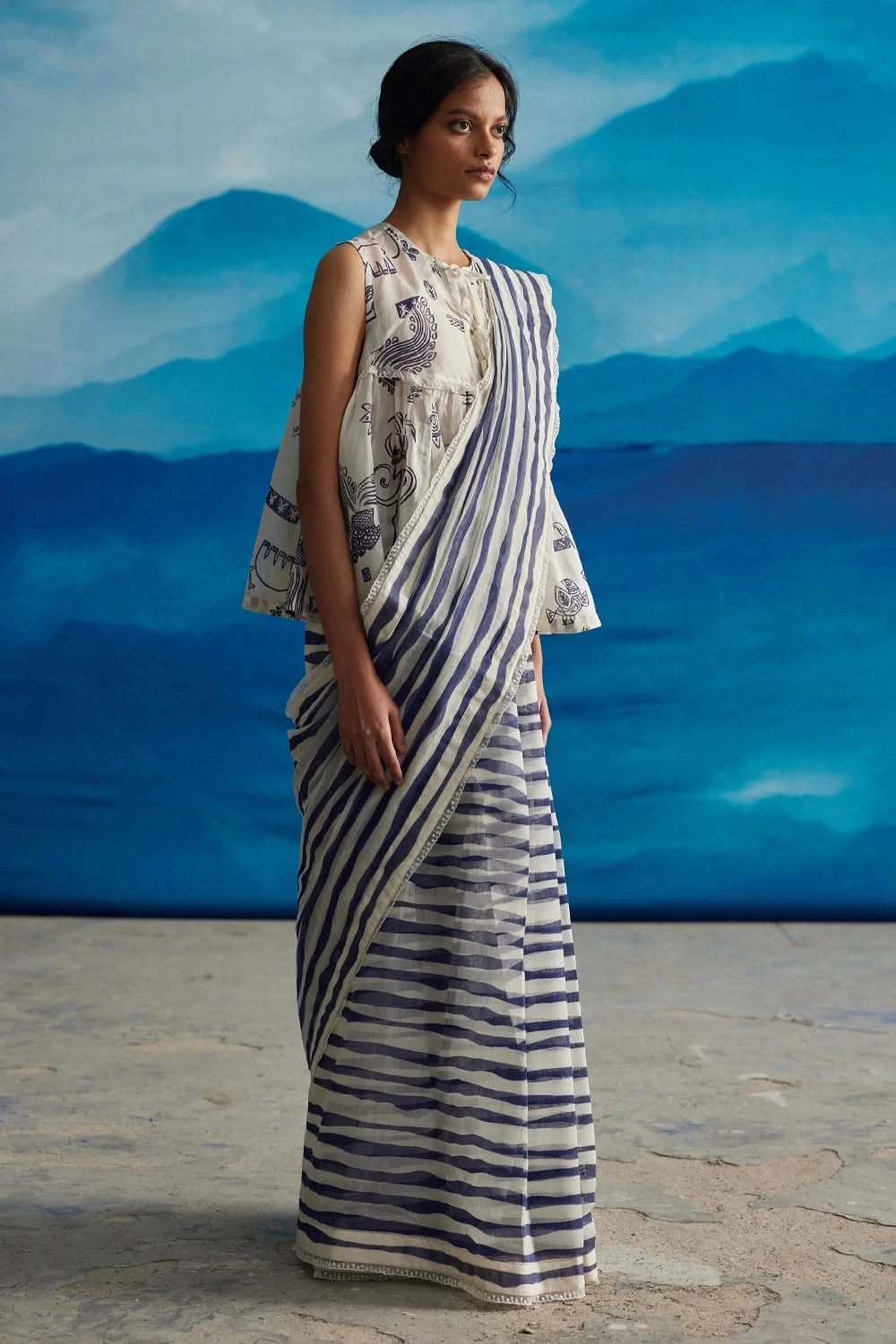 Willow Chanderi Stripe Saree with Peticot