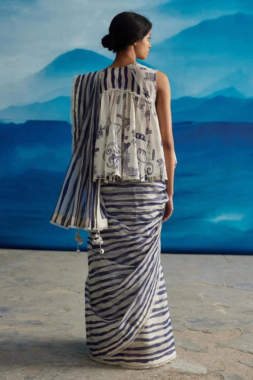 Willow Chanderi Stripe Saree with Peticot