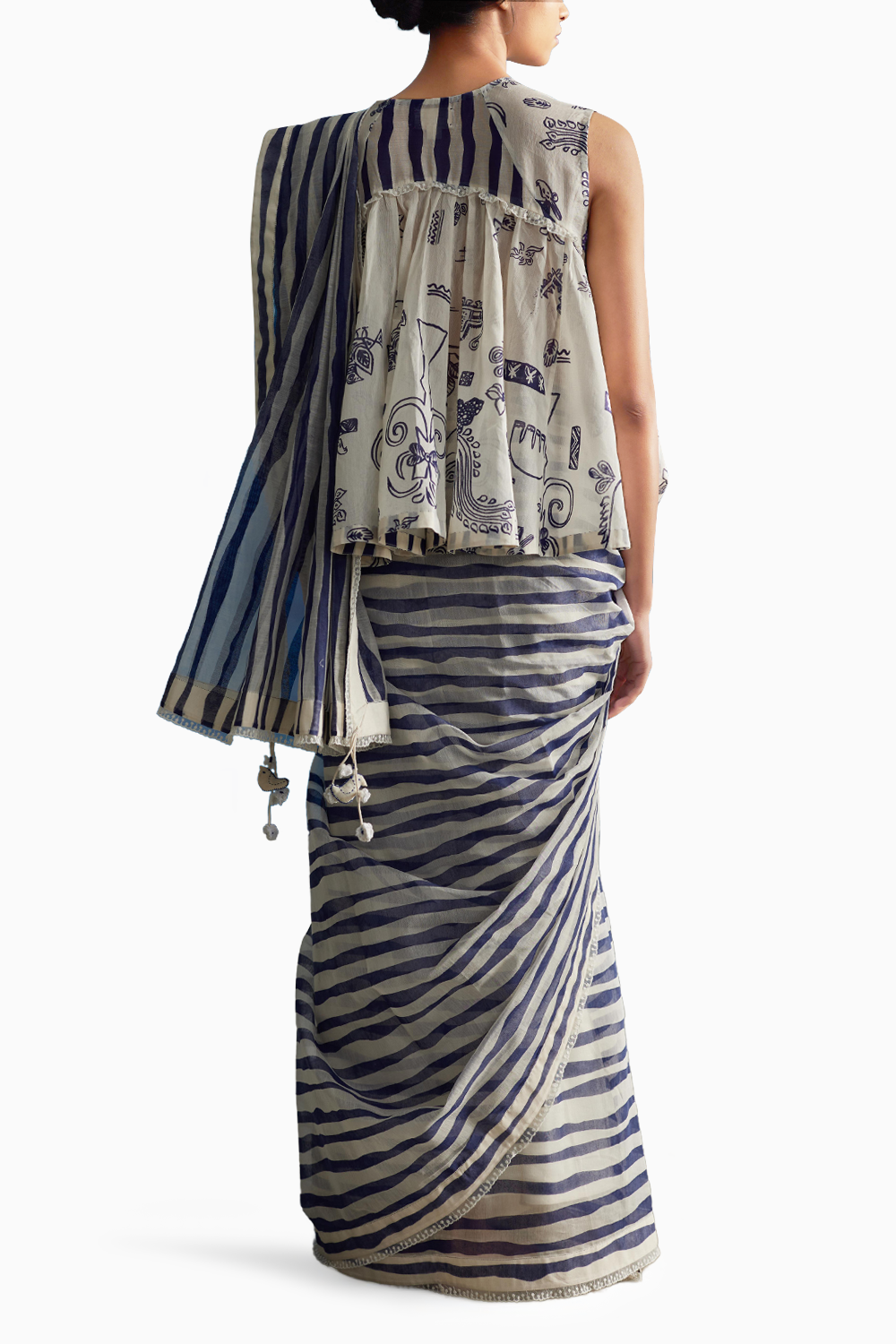 Willow Chanderi Stripe Saree with Peticot