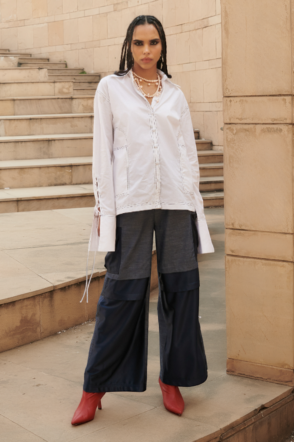 Poplin Top Stitch Shirt With Cargo Pants