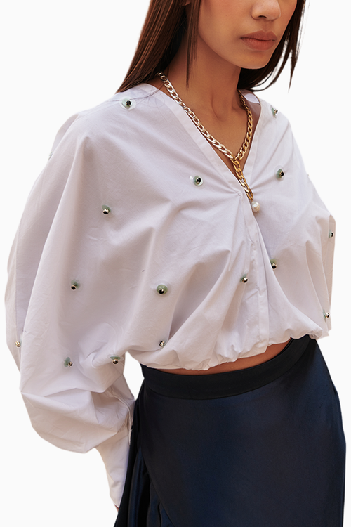 Embroidered V-Neck Crop Top