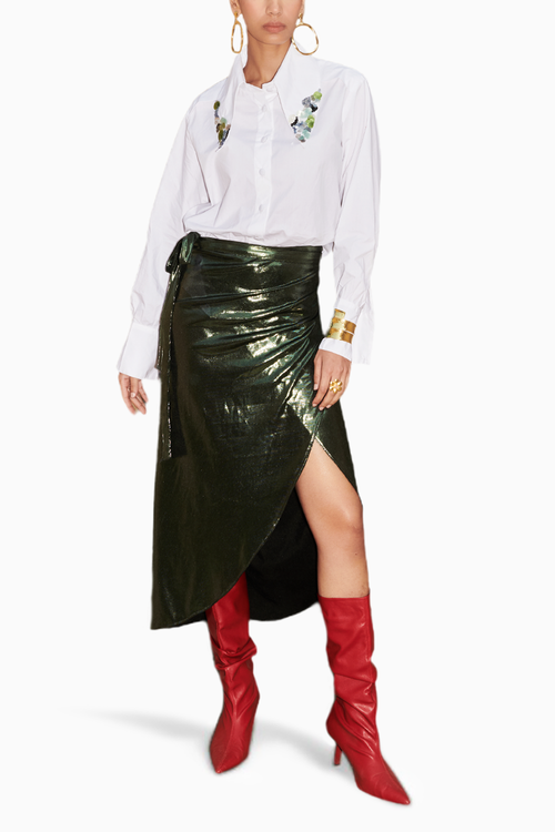 Embroidered Neck Shirt With Wrap-On Skirt
