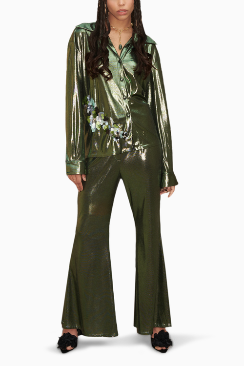 Metallic Green Embroidered Co-ord Set