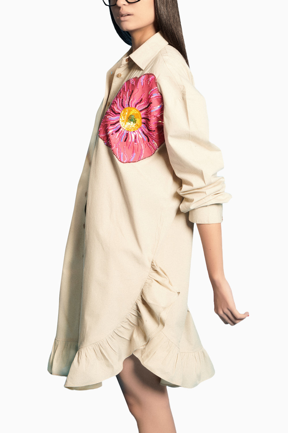 Flower Embroidered Shirt Dress