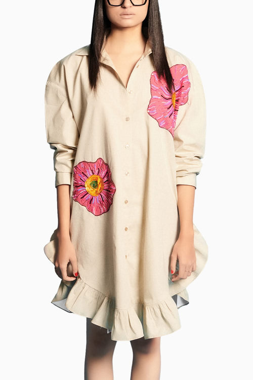 Flower Embroidered Shirt Dress