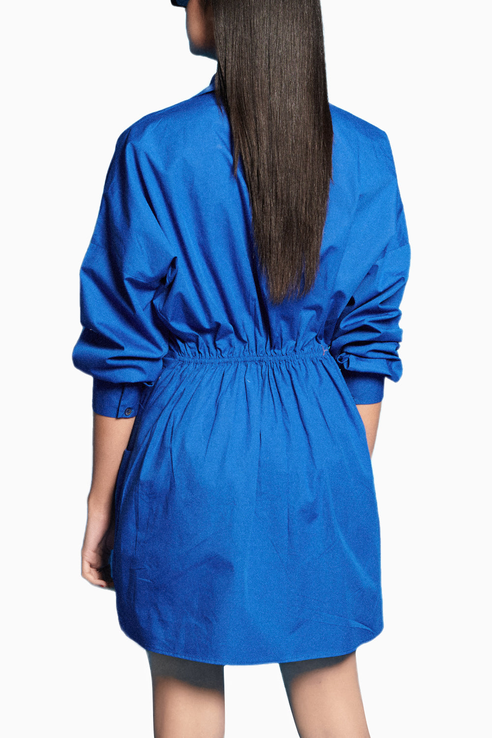 Ruched Asymmetric Blue Dress