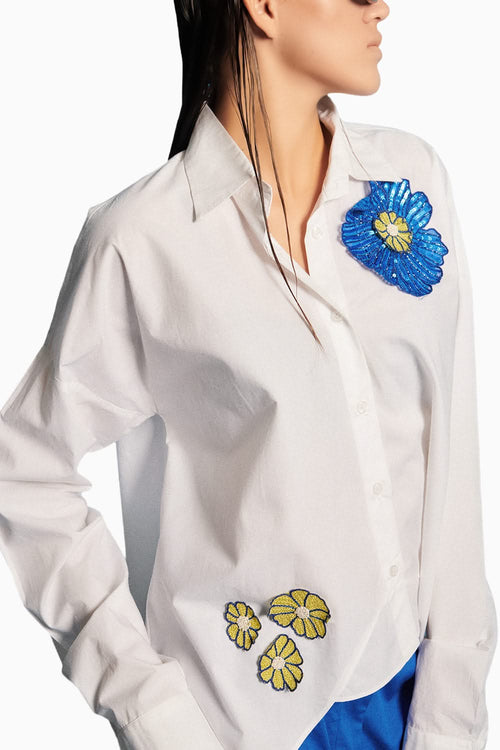 White Embroidered Poplin Shirt