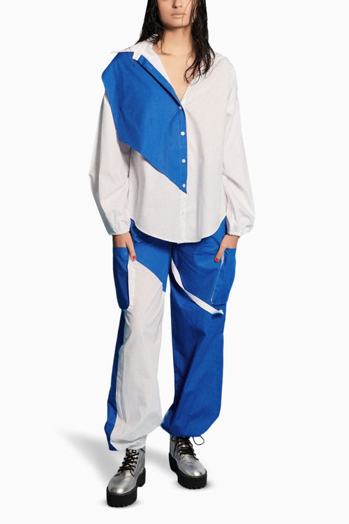 Blue Paneled White Shirt