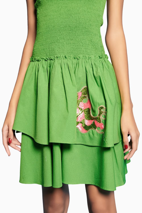 Green Layered Short Dress