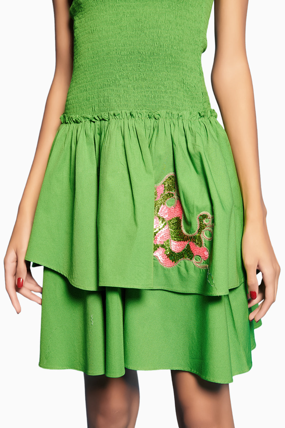 Green Layered Short Dress