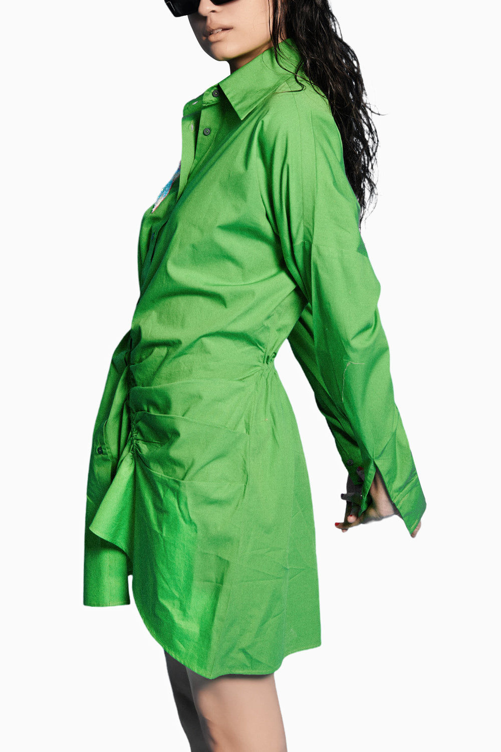 Green Ruched Asymmetric Dress