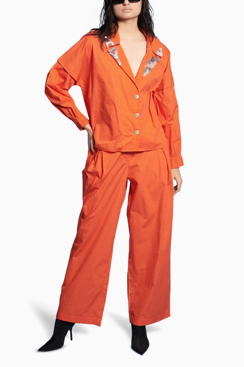 Orange Collar Shirt With Cargo Pants