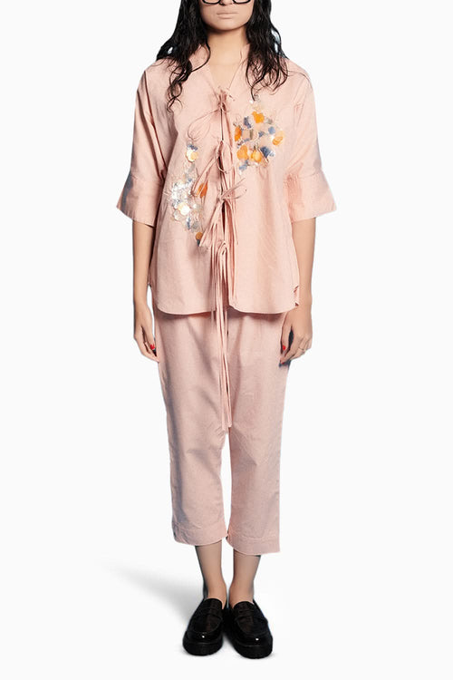 Pink Embroidered Top With Pants