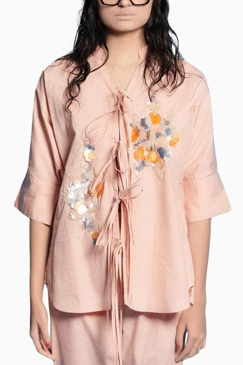 Poplin V-Neck Embroidered Top