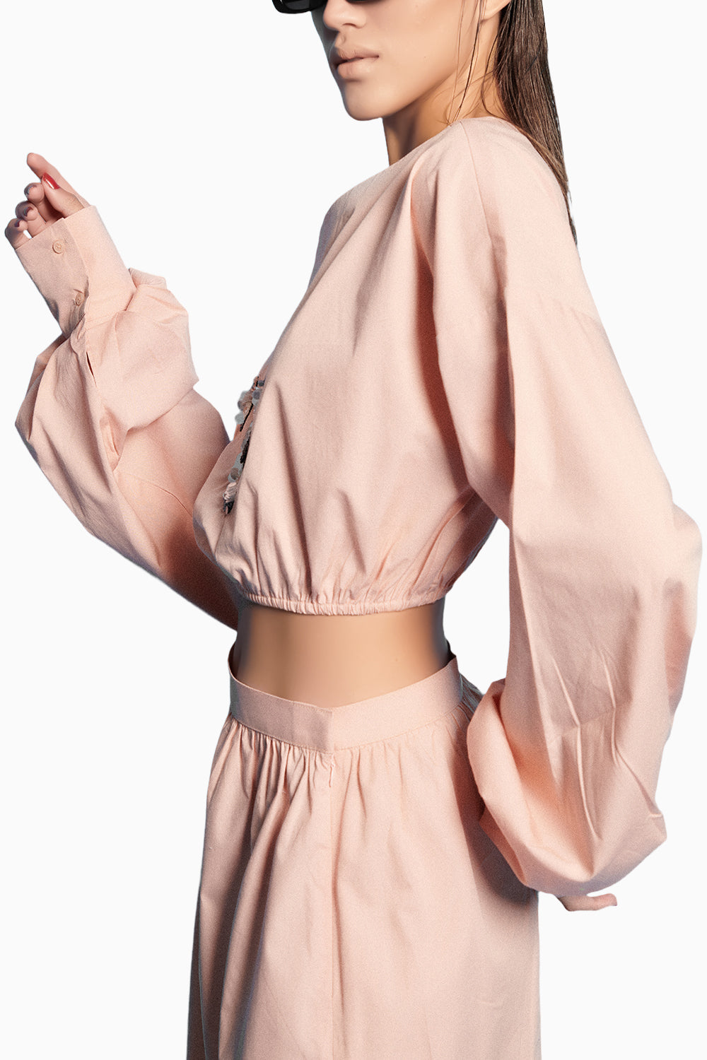 Pink Embroidered Poplin Crop Top