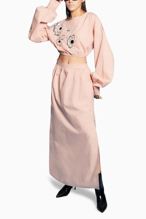 Pink Embroidered Top With Skirt