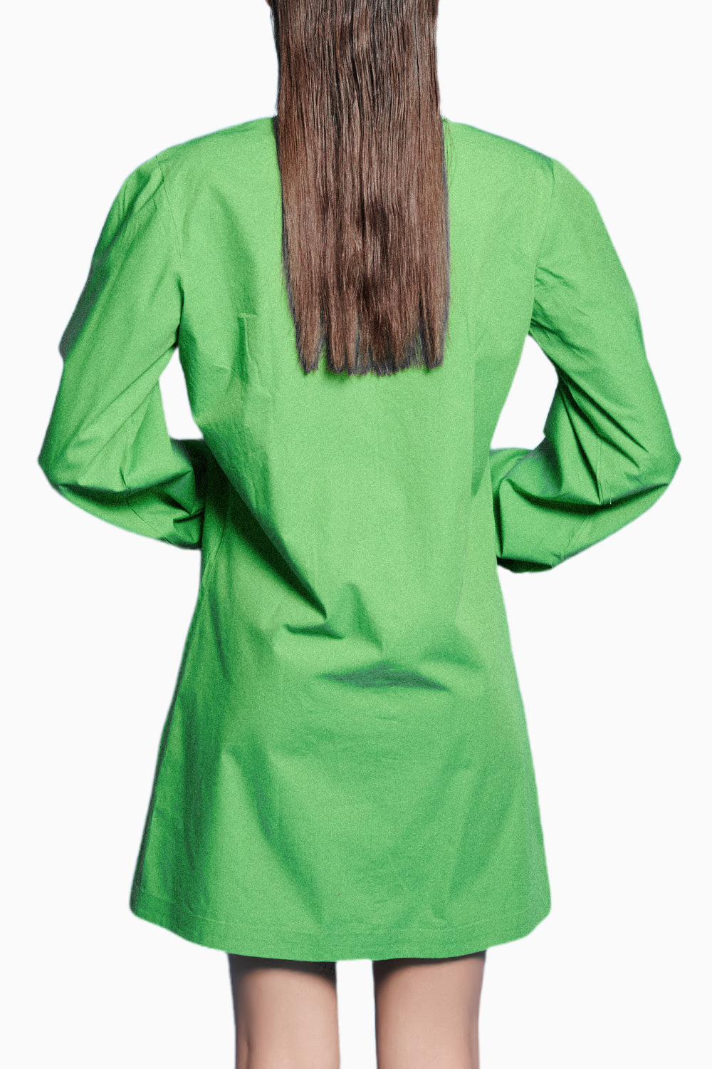 Green Poplin Embroidered Shirt Dress