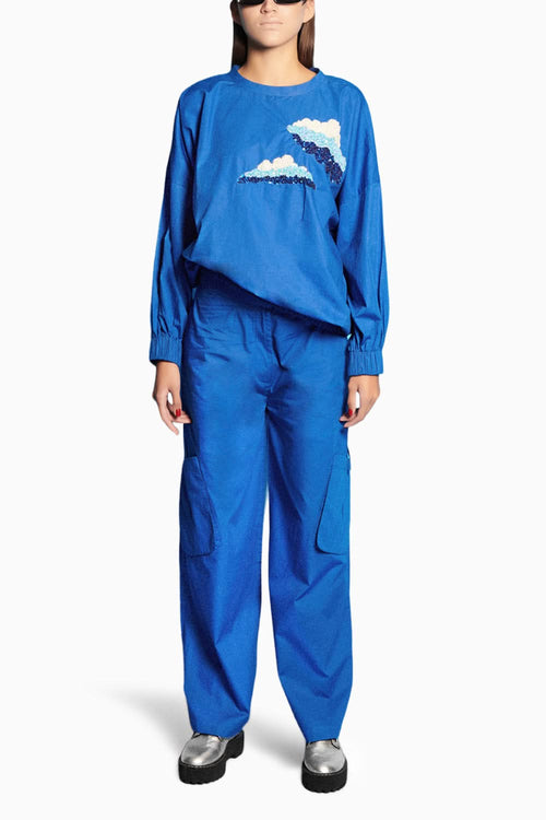 Blue Embroidered Top With Joggers