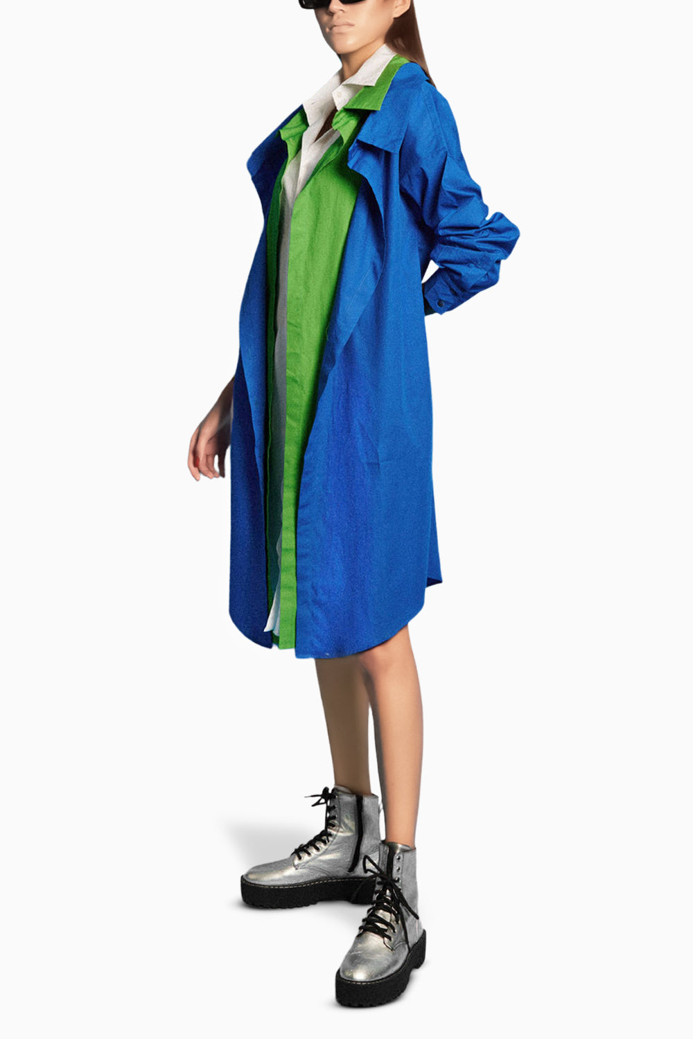 Tricolour Layered Shirt Dress