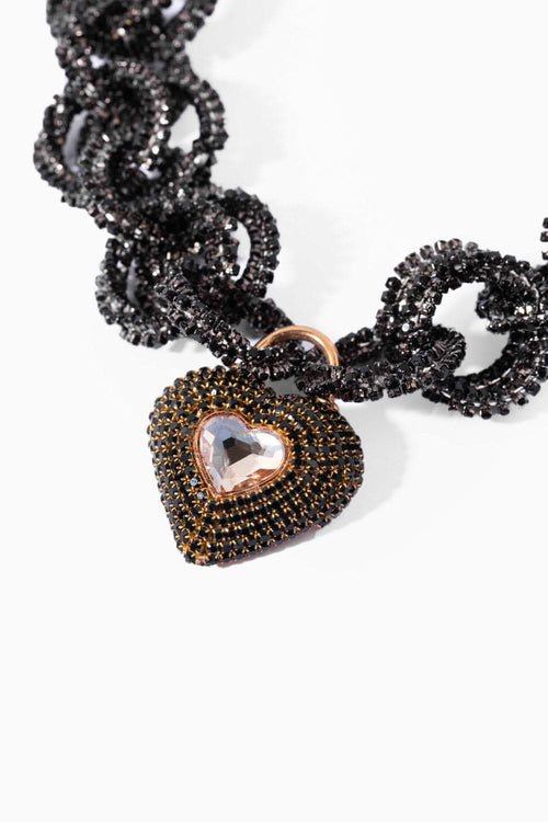 Heart Lock Necklace in Charcoal Black