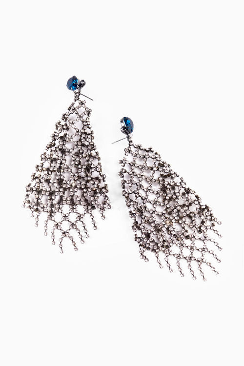 Luna Plaided Chandelier Earrings in Sparkling White