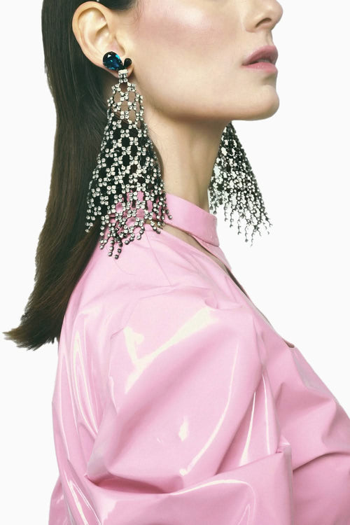 Luna Plaided Chandelier Earrings in Sparkling White