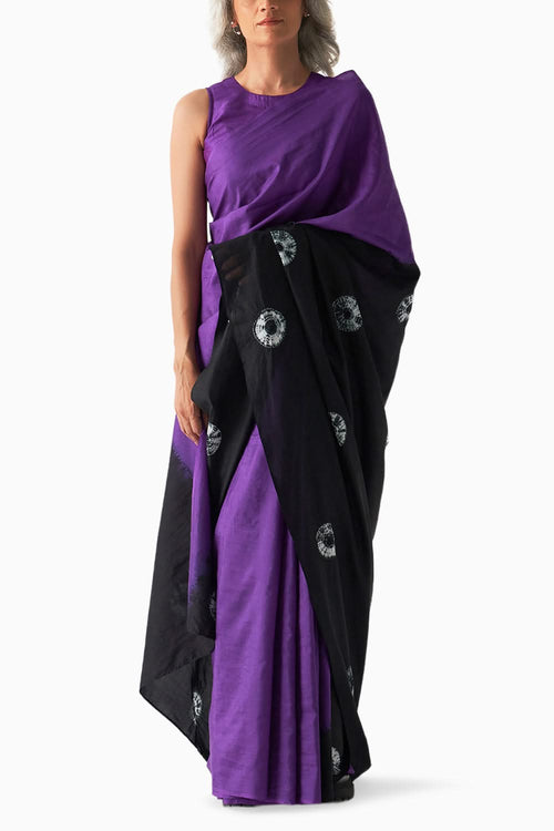 Purple Black Segment Polka Saree
