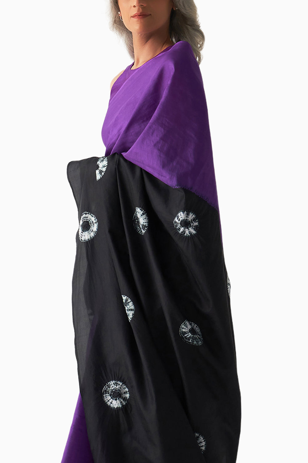 Purple Black Segment Polka Saree