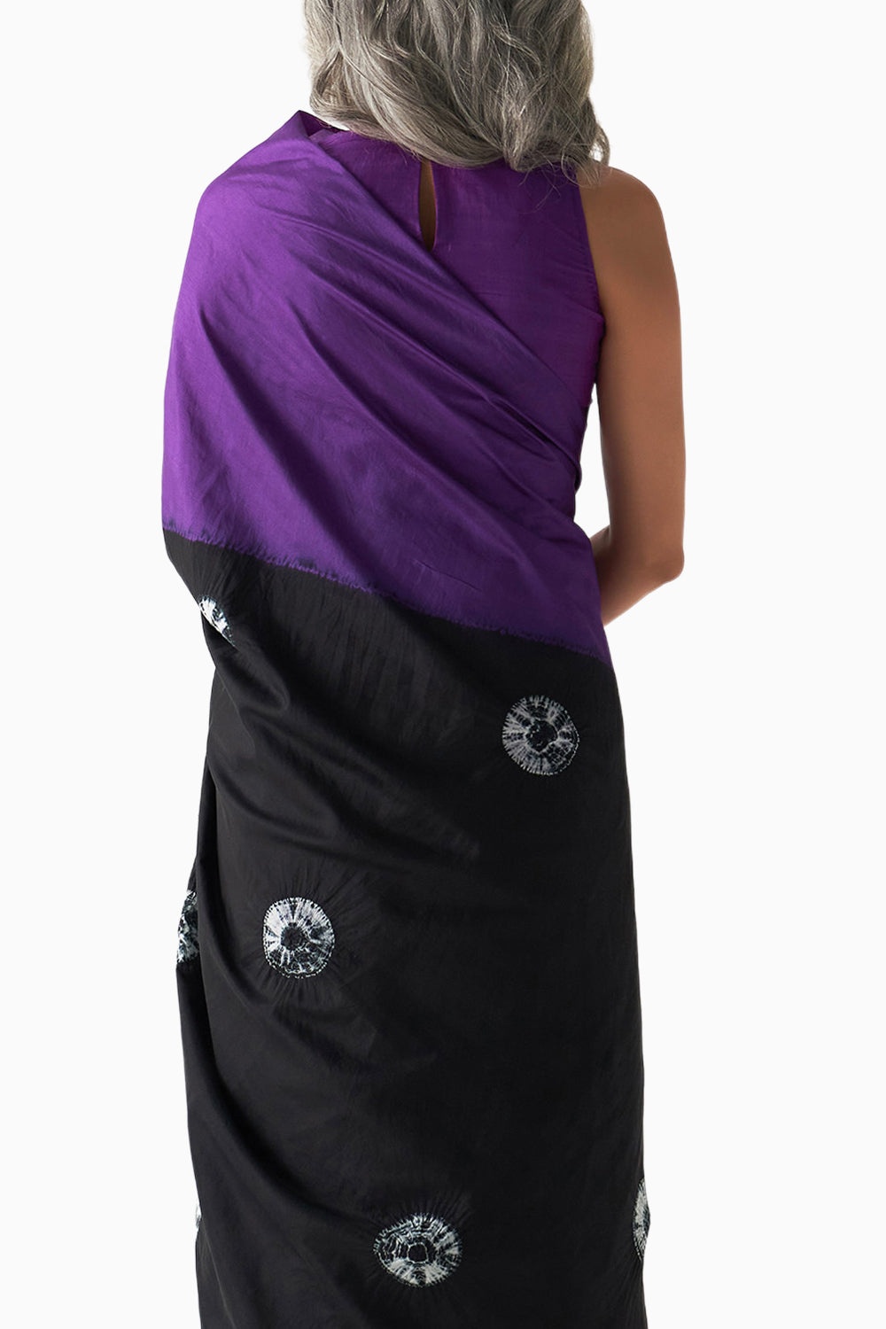 Purple Black Segment Polka Saree