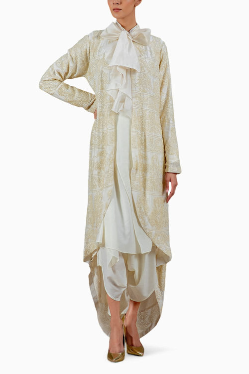Ivory Chanderi High Low Jacket