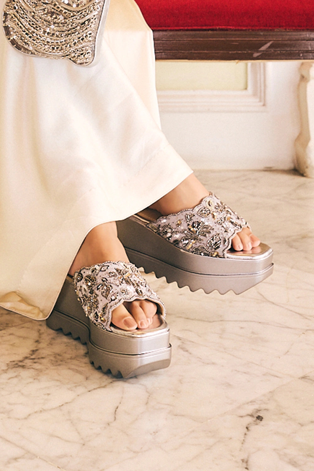Bejewelled Barfi Wedge Sandals