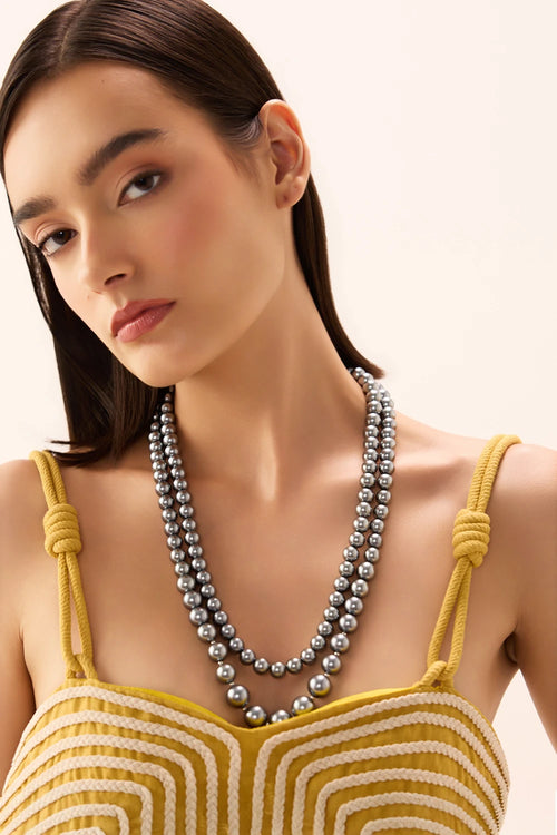 Dark Silver Pearl Necklace with Bandel