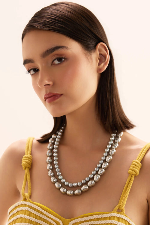 Oval Pearls Silver Necklace