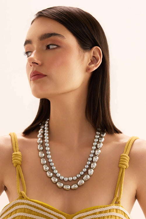 Oval Pearls Silver Necklace