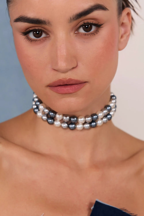 10Mm Mixed Silver Choker