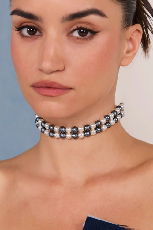 Dark Silver And White 8Mm Choker