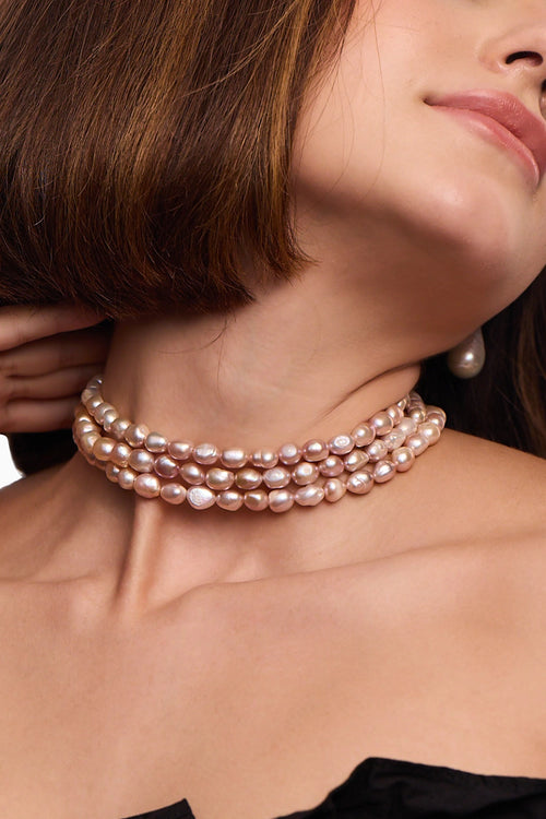 Pink Triple Baroque Pearl Necklace