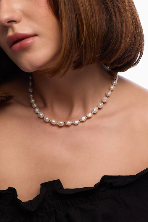 White Bandel Baroque Pearl Necklace