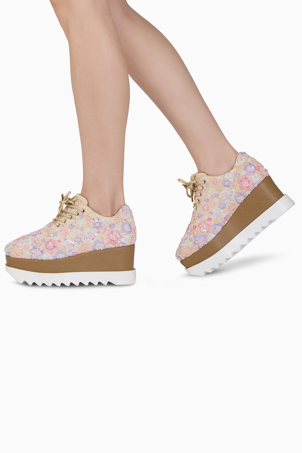 Floral Polka Wedge Sneakers